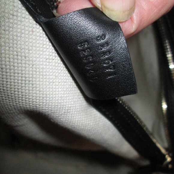 GUCCI Italy Black Leather Logo Tote Style Double Handle Handbag Style # 323671 - Picture 8 of 16